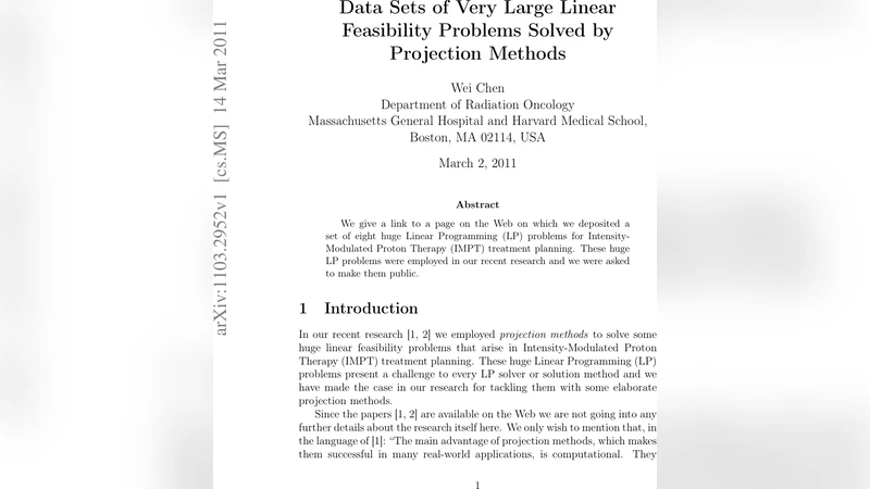 Data sets of very large linear feasibility problems solved by projection   methods