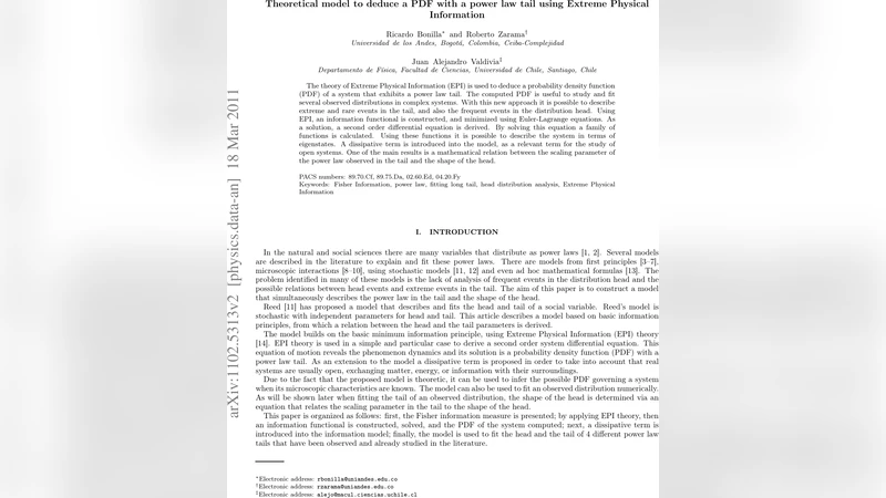Theoretical model to deduce a PDF with a power law tail using Extreme   Physical Information