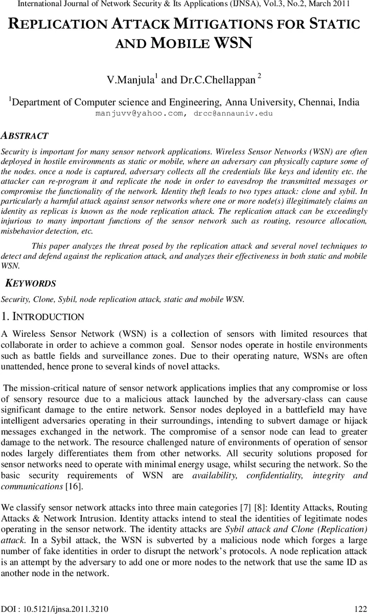 Replication Attack Mitigations for Static and Mobile WSN