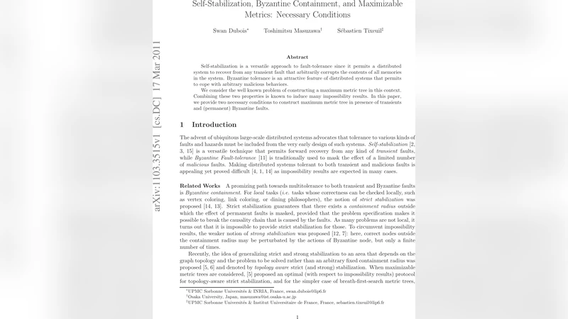 Self-Stabilization, Byzantine Containment, and Maximizable Metrics:   Necessary Conditions