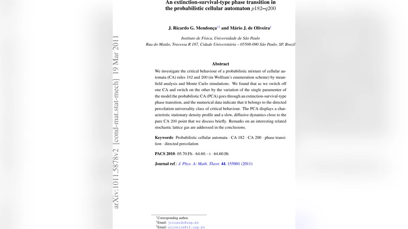An extinction-survival-type phase transition in the probabilistic   cellular automaton p182-q200