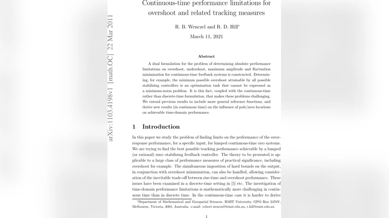 Continuous-time performance limitations for overshoot and resulted   tracking measures