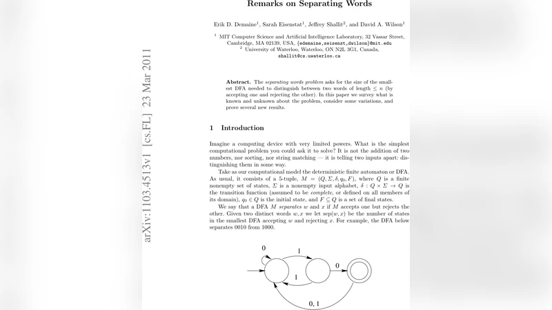 Remarks on separating words