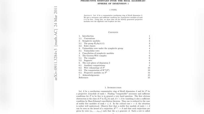 Projective modules over the real algebraic sphere of dimension 3