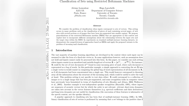 Classification of Sets using Restricted Boltzmann Machines