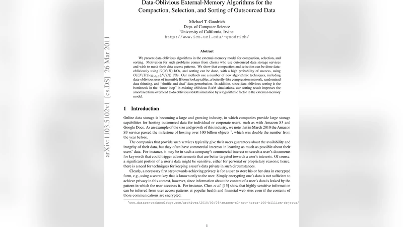 Data-Oblivious External-Memory Algorithms for the Compaction, Selection,   and Sorting of Outsourced Data