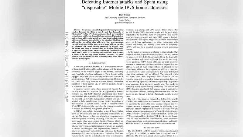 Defeating Internet attacks and Spam using "disposable" Mobile IPv6 home   addresses