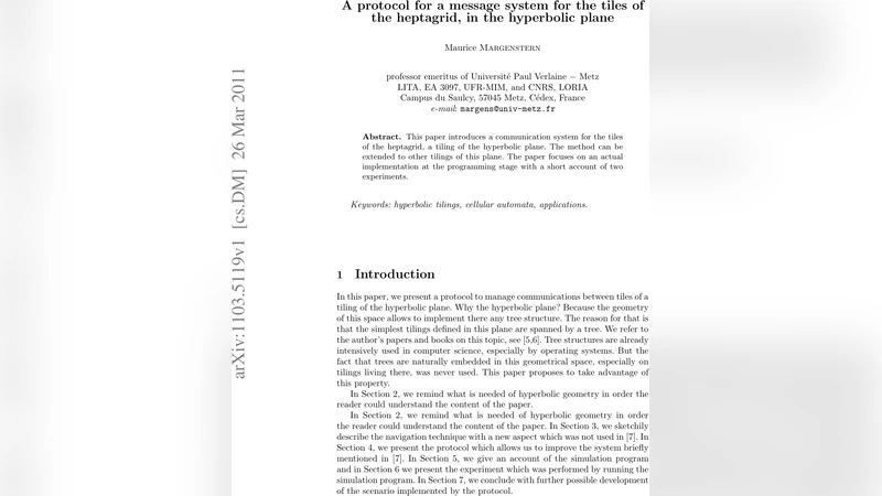 A protocol for a message system for the tiles of the heptagrid, in the   hyperbolic plane