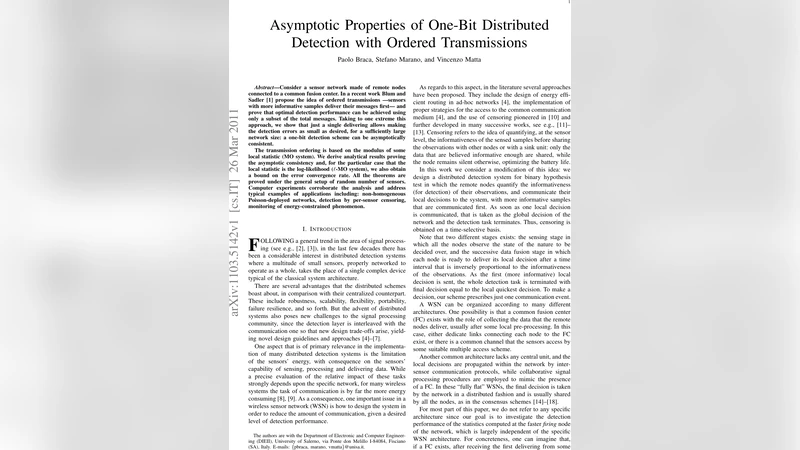 Asymptotic Properties of One-Bit Distributed Detection with Ordered   Transmissions