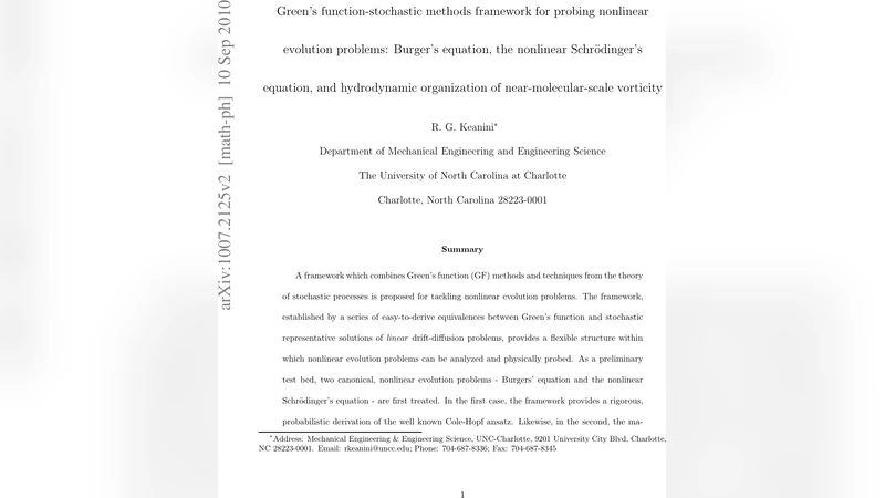 Greens function-stochastic methods framework for probing nonlinear   evolution problems: Burgers equation, the nonlinear Schrodingers equation,   and hydrodynamic organization of near-molecular-scale vorticity