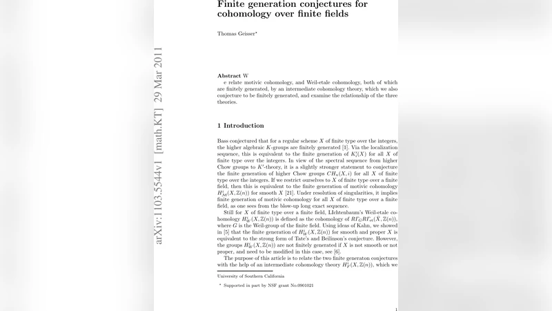 Finite generation conjectures for cohomology over finite fields