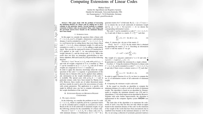 Computing Extensions of Linear Codes
