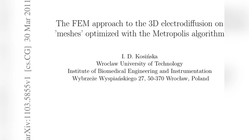 The FEM approach to the 3D electrodiffusion on meshes optimized with   the Metropolis algorithm