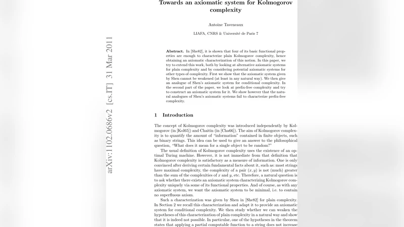 Towards an axiomatic system for Kolmogorov complexity