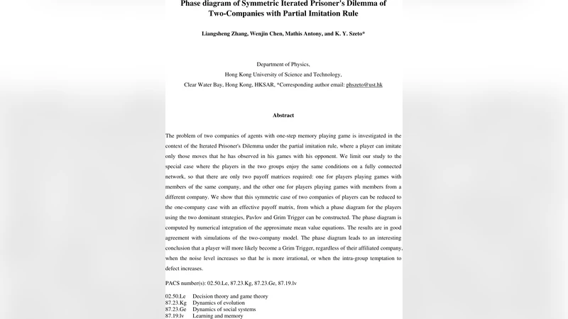 Phase diagram of Symmetric Iterated Prisoners Dilemma of Two-Companies   with Partial Imitation Rule