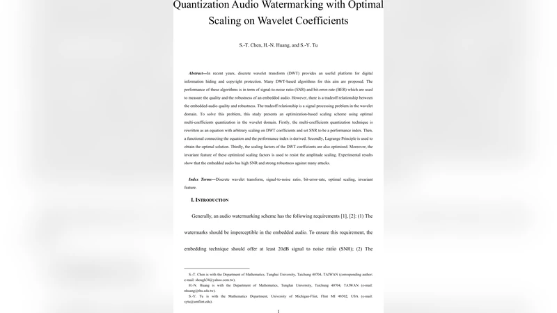 Quantization Audio Watermarking with Optimal Scaling on Wavelet   Coefficients