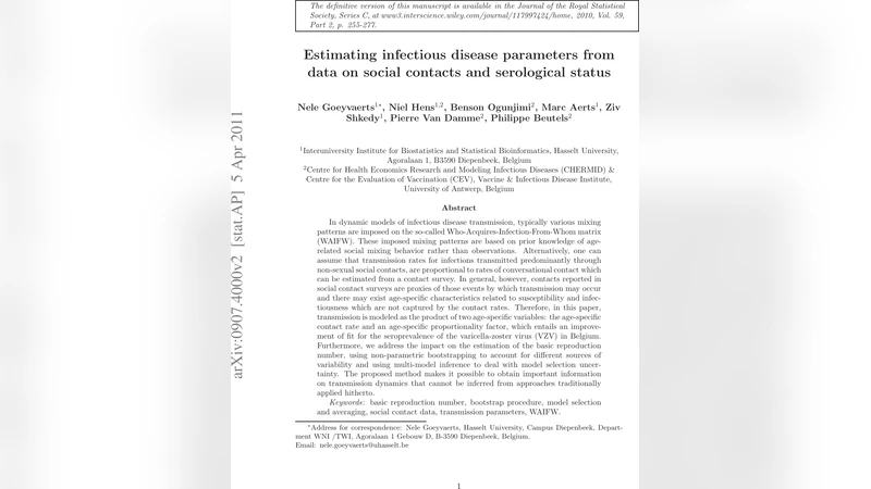 Estimating infectious disease parameters from data on social contacts   and serological status