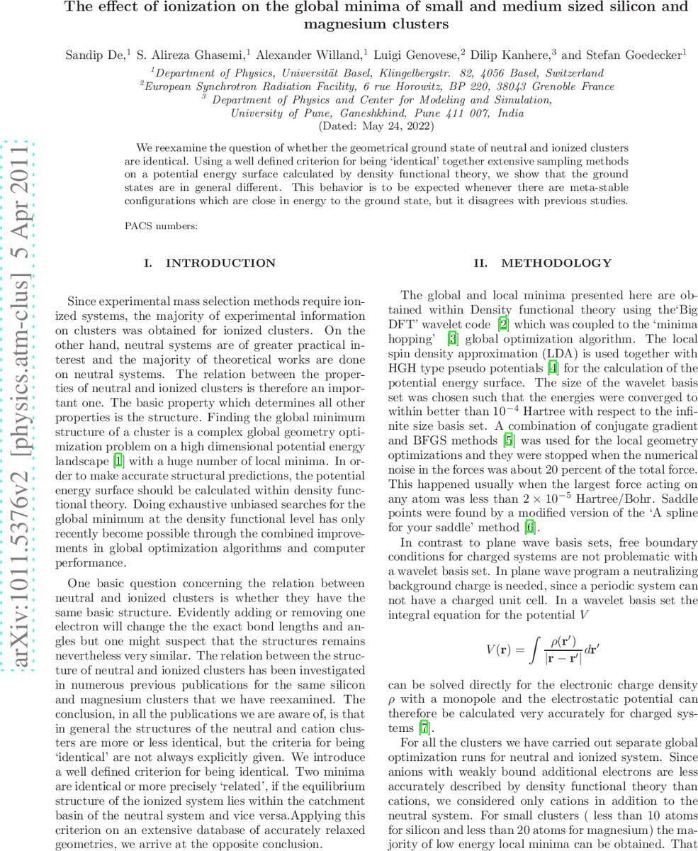 The effect of ionization on the global minima of small and medium sized   silicon and magnesium clusters