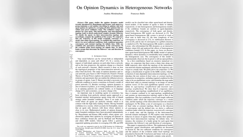 On Opinion Dynamics in Heterogeneous Networks