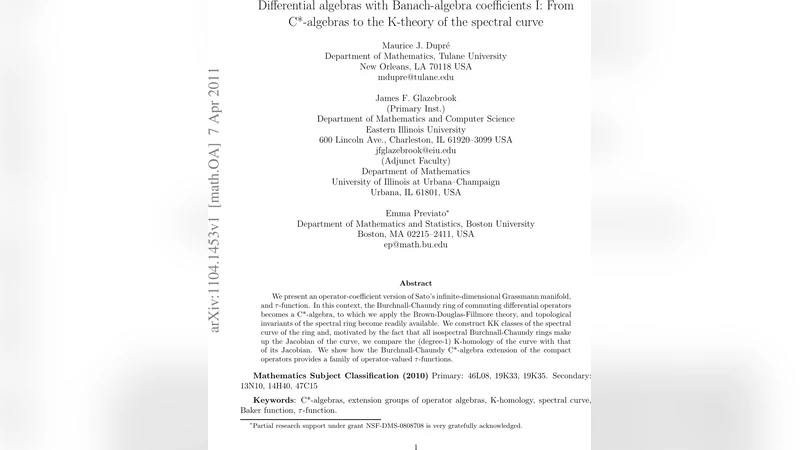 Differential algebras with Banach-algebra coefficients I: From   C*-algebras to the K-theory of the spectral curve