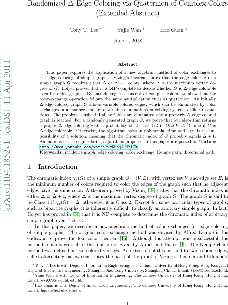 Randomized $Delta$-Edge-Coloring via Quaternion of Complex Colors