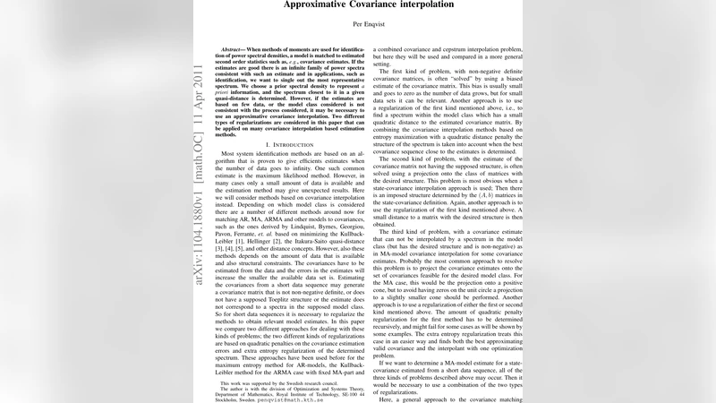 Approximative Covariance Interpolation