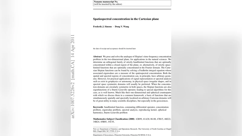 Spatiospectral concentration in the Cartesian plane