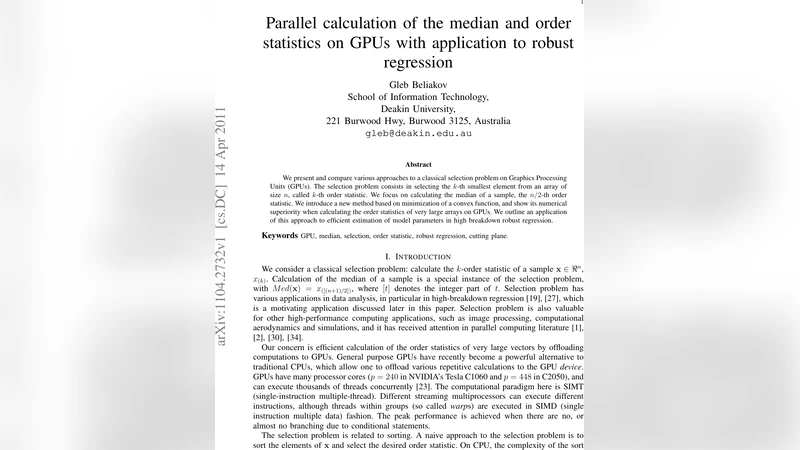 Parallel calculation of the median and order statistics on GPUs with   application to robust regression
