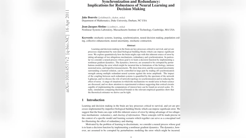 Synchronization and Redundancy: Implications for Robustness of Neural   Learning and Decision Making