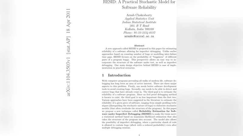 RESID: A Practical Stochastic Model for Software Reliability