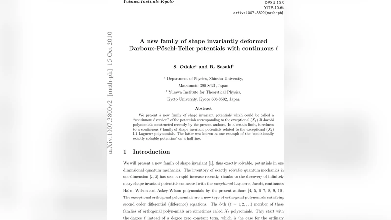 A new family of shape invariantly deformed Darboux-P"oschl-Teller   potentials with continuous ell
