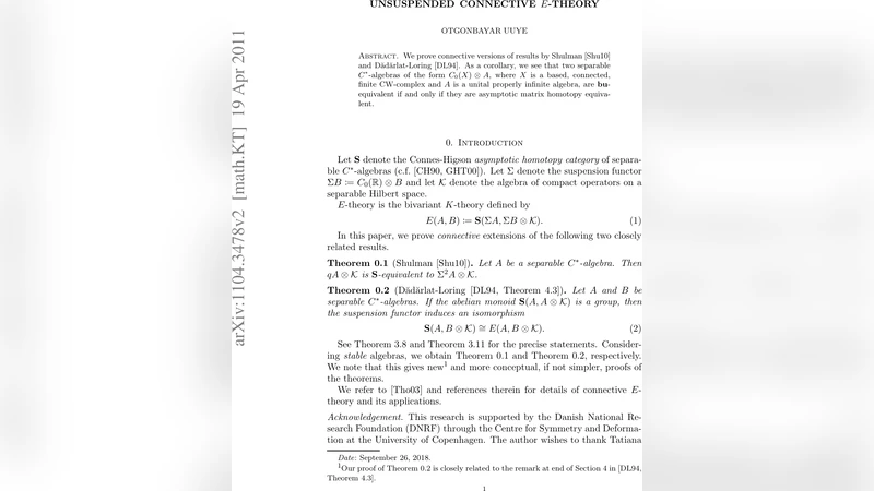 Unsuspended Connective $E$-Theory