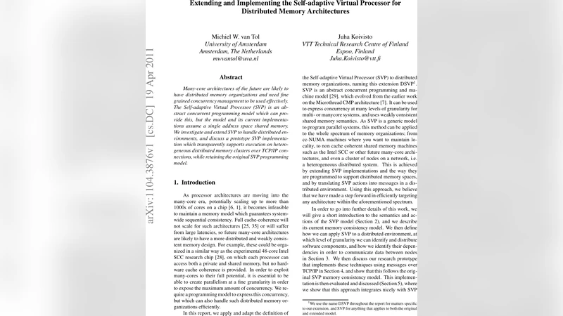 Extending and Implementing the Self-adaptive Virtual Processor for   Distributed Memory Architectures