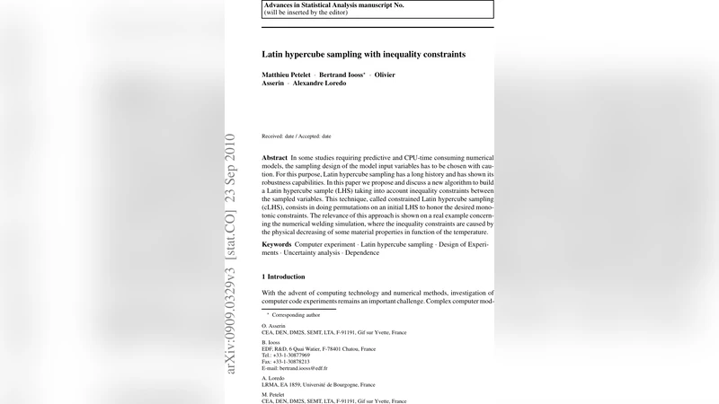 Latin hypercube sampling with inequality constraints