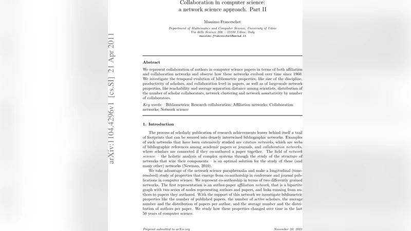 Collaboration in computer science: a network science approach. Part II