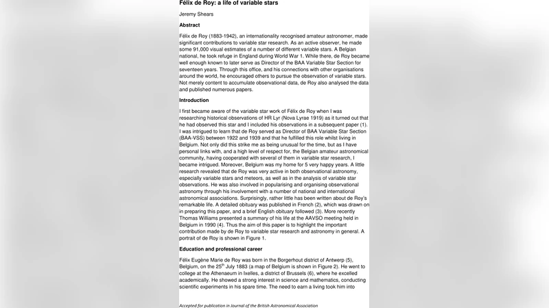 Felix de Roy: a life of variable stars