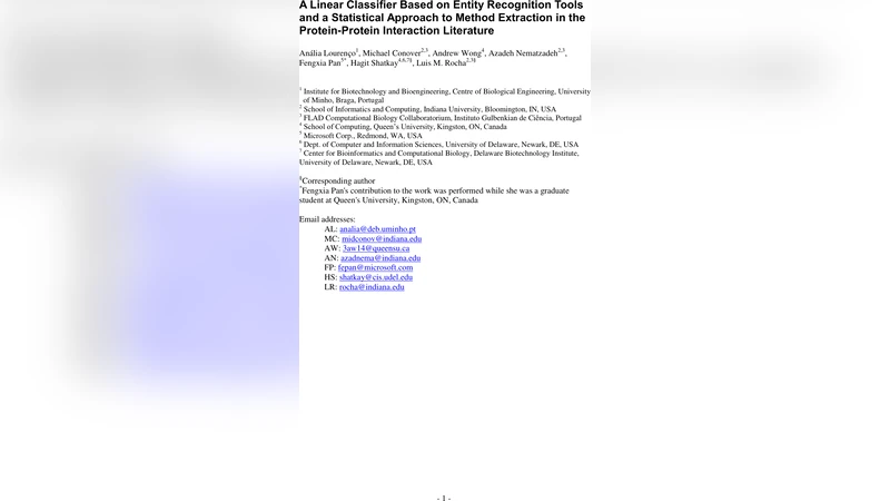 A Linear Classifier Based on Entity Recognition Tools and a Statistical   Approach to Method Extraction in the Protein-Protein Interaction Literature