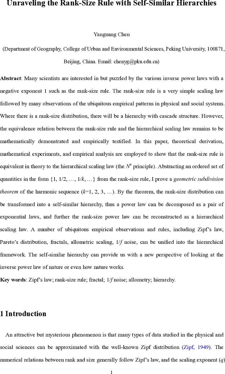 Unraveling the Rank-Size Rule with Self-Similar Hierarchies