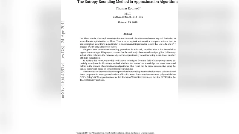 The Entropy Rounding Method in Approximation Algorithms