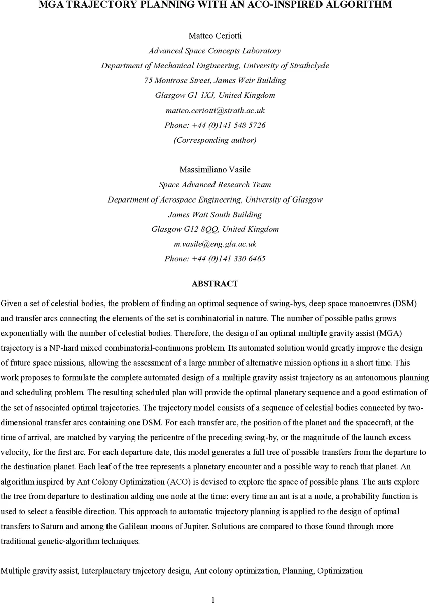 MGA trajectory planning with an ACO-inspired algorithm