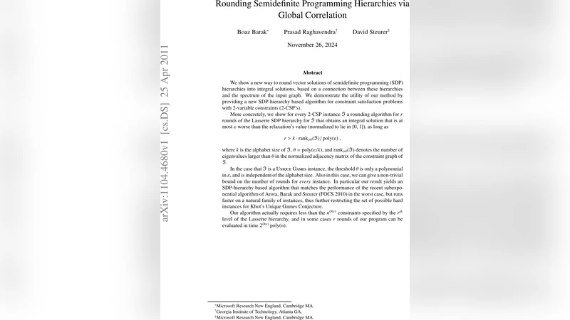 Rounding Semidefinite Programming Hierarchies via Global Correlation