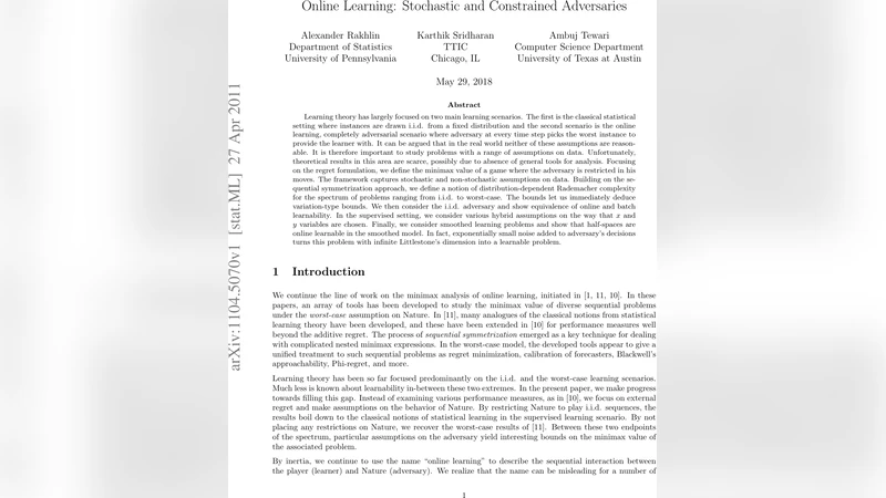 Online Learning: Stochastic and Constrained Adversaries