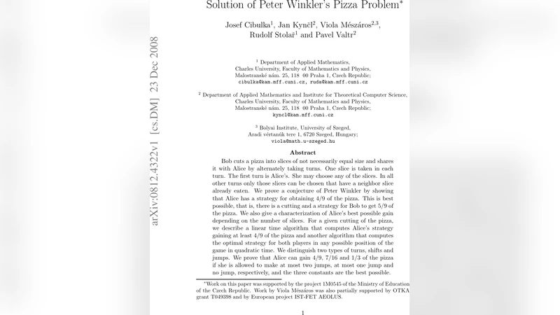 Solution of Peter Winklers Pizza Problem