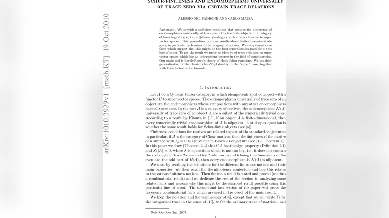 Schur-finiteness and endomorphisms universally of trace zero via certain   trace relations