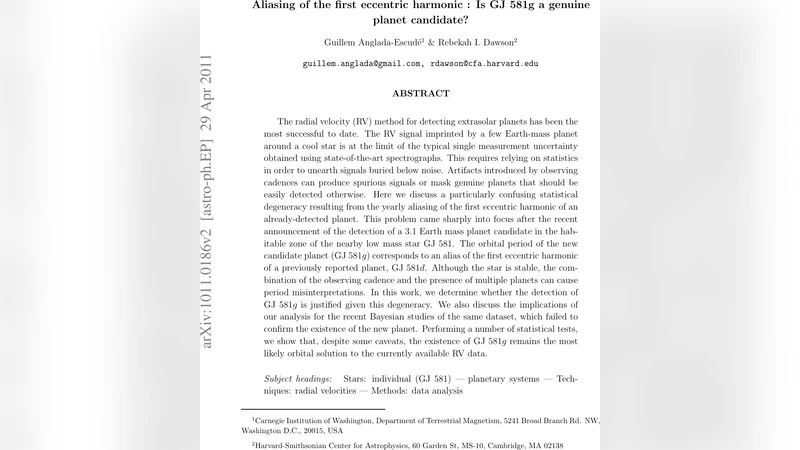 Aliases of the first eccentric harmonic : Is GJ 581g a genuine planet   candidate?