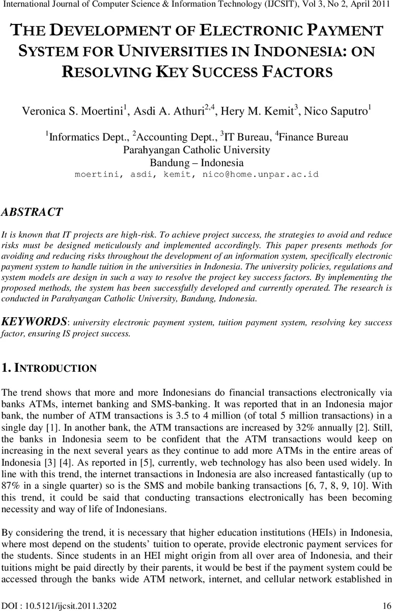 The Development of Electronic Payment System for Universities in   Indonesia: On Resolving Key Success Factors