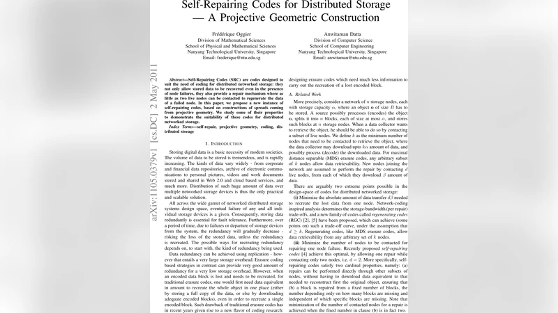 Self-Repairing Codes for Distributed Storage - A Projective Geometric   Construction