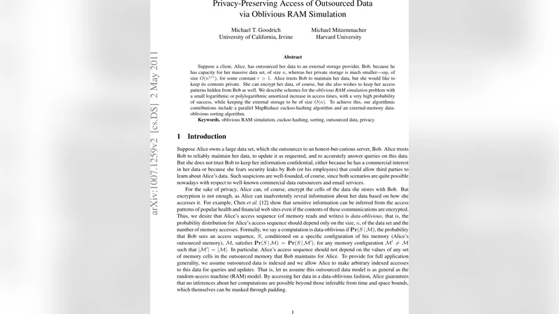 Privacy-Preserving Access of Outsourced Data via Oblivious RAM   Simulation