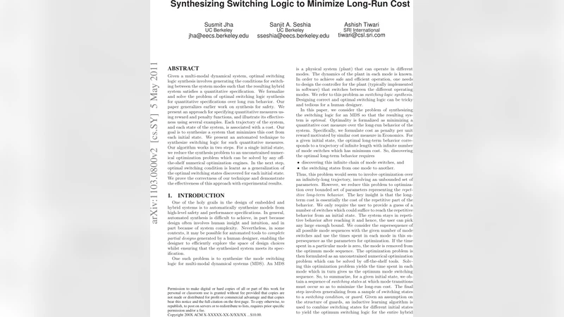 Synthesizing Switching Logic to Minimize Long-Run Cost