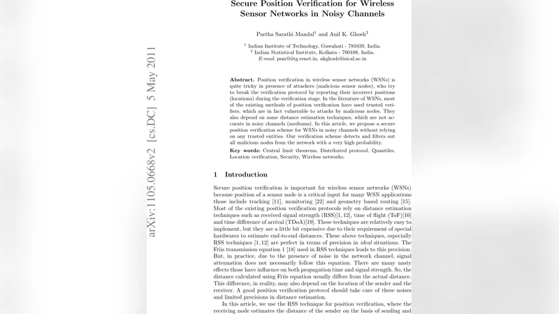 Secure Position Verification for Wireless Sensor Networks in Noisy   Channels